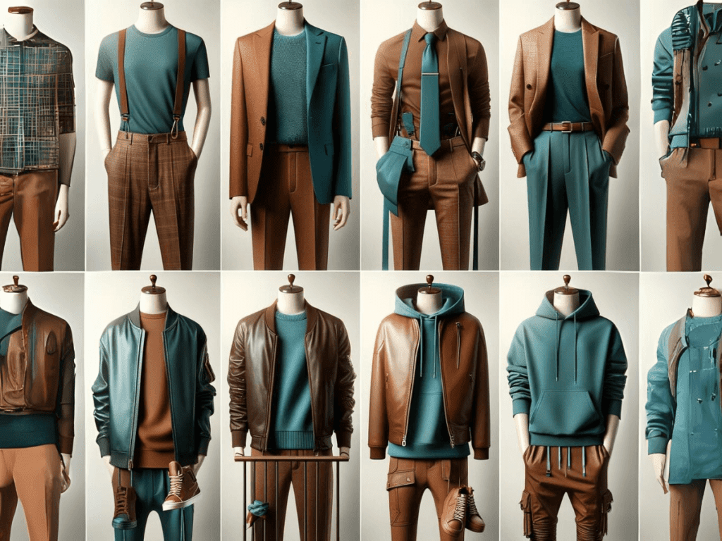 brown and teal outfits