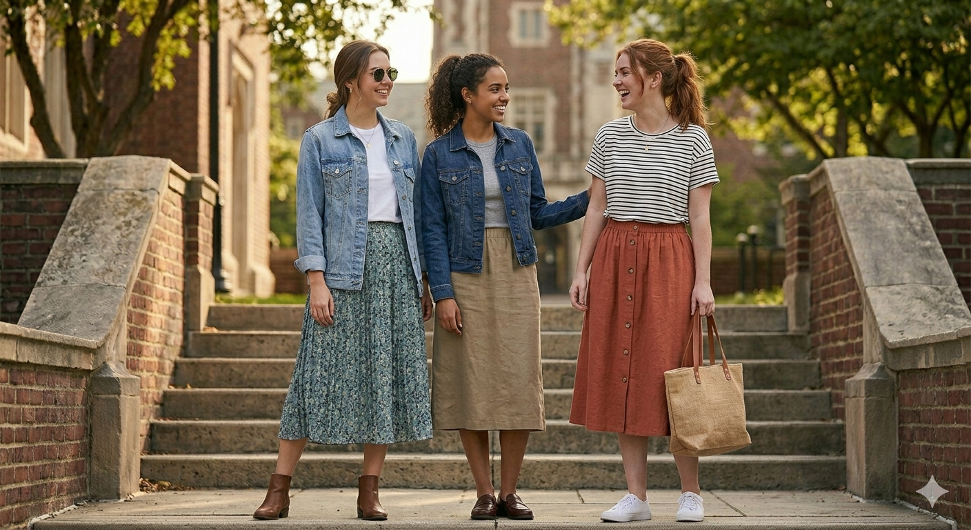 Midi Skirts with Casual Tops